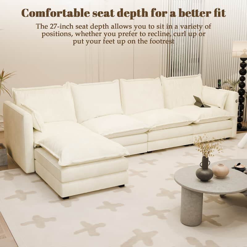 Modular Sectional Sofa L Shaped Couch, 3/4 Seat Sofa Set with Ottoman, Chenille Fabric