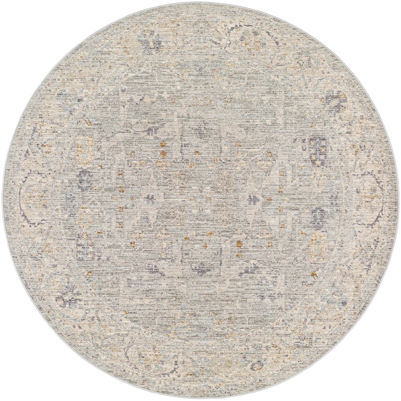 Livabliss Traditional Avant Garde Floral & Botanical Area Rug - 6'7" x 6'7" Round - Grey/Beige