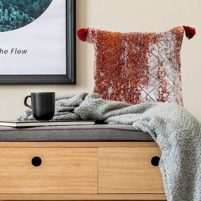 Sevita Red and Silver Traditional Textured Embers Throw Pillow
