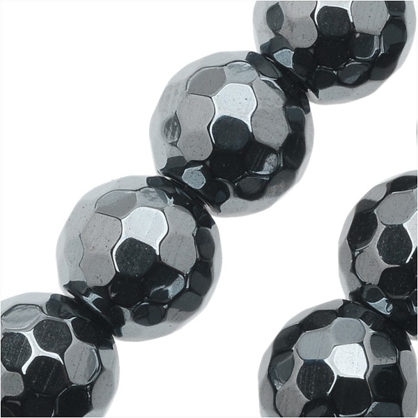 25 Hematite Luster Glass Faceted Round Beads 8MM