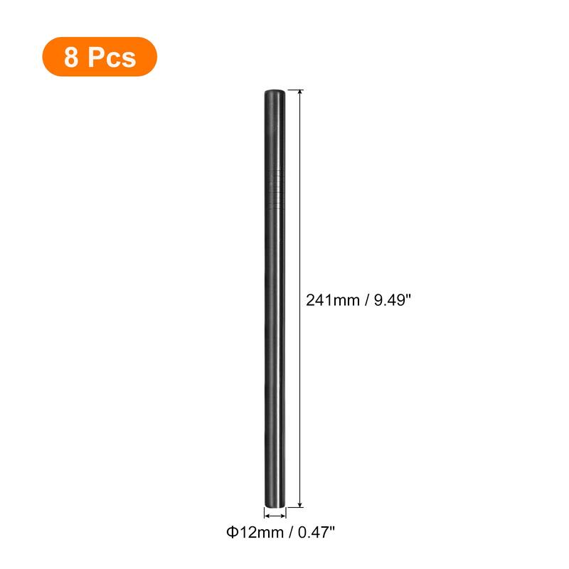 8.46" Long Stainless Steel Straight Straws for Travel Mugs - Black - 8Pcs