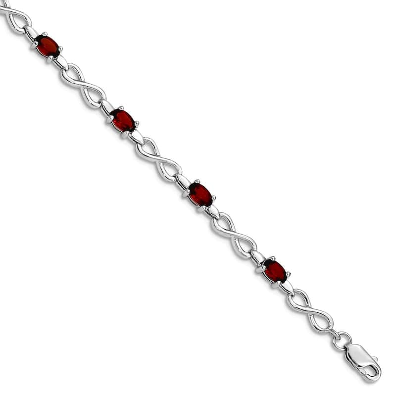 Curata 925 Sterling Silver 7" 3mm Genuine Amethyst, Blue Topaz, Citrine or Garnet Infinity Bracelet - Garnet