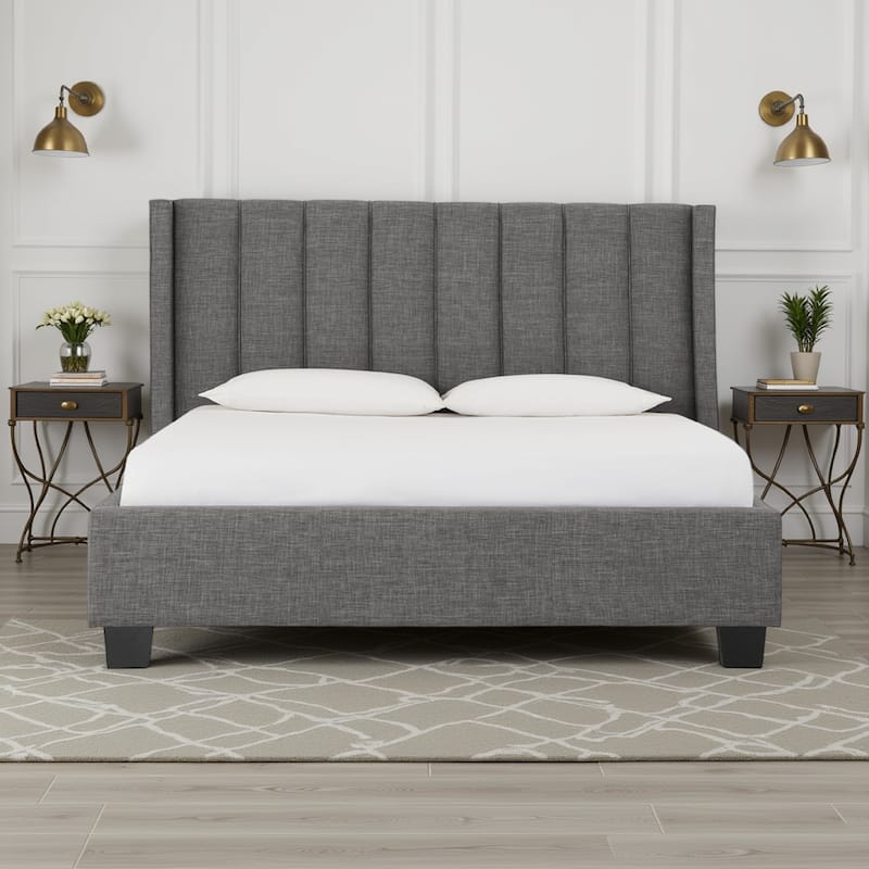 Layla California King Platform Bed, Tall Shelter Headboard, Vertical Tufted