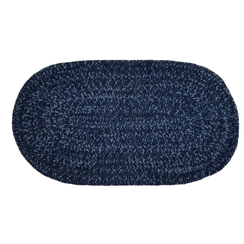 Better Trends Chenille Tweed & Solid Braid 100% Polyester Stain Resistant, Double Sided Reversible Indoor Area Rug - 22" x 40" Oval - Navy & Smoke Blue