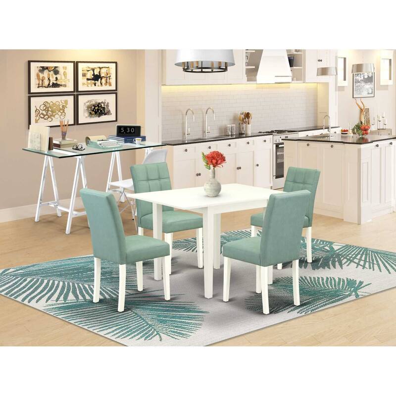 5-Piece Linen White Finish Solid Wood Top - Rectangular Dining Room Set - Seats 4