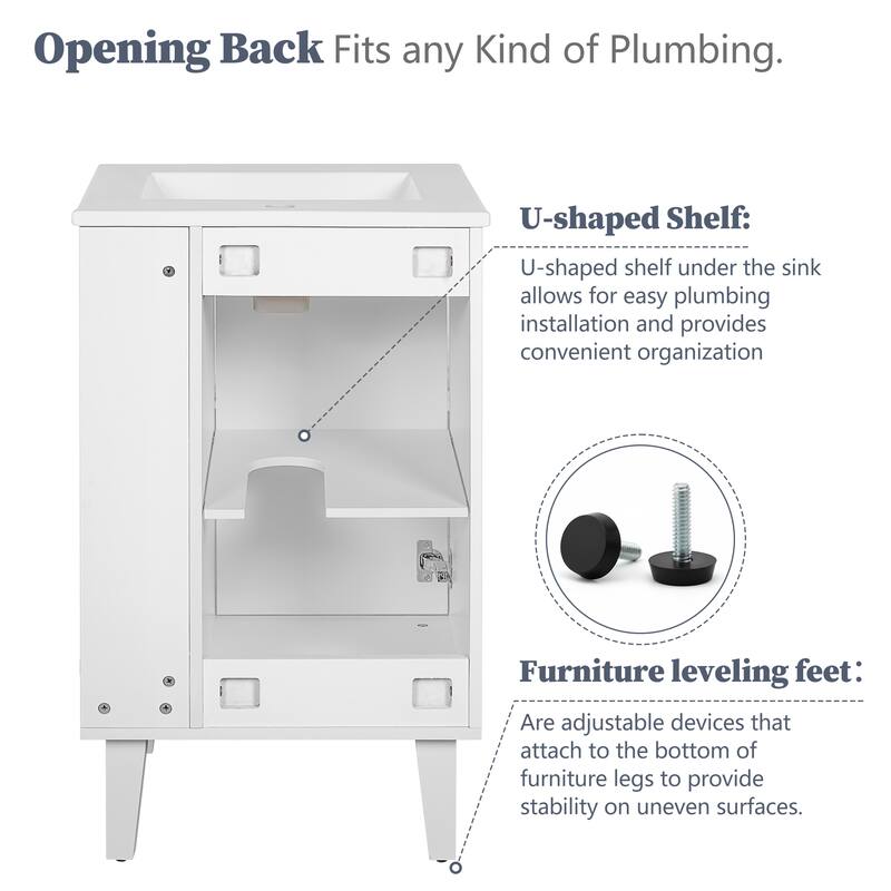 Bathroom Vanity, 20" Small Bathroom Vanity with Ceramic Sink, Chic Half-Moon Pulls Bathroom Cabinet
