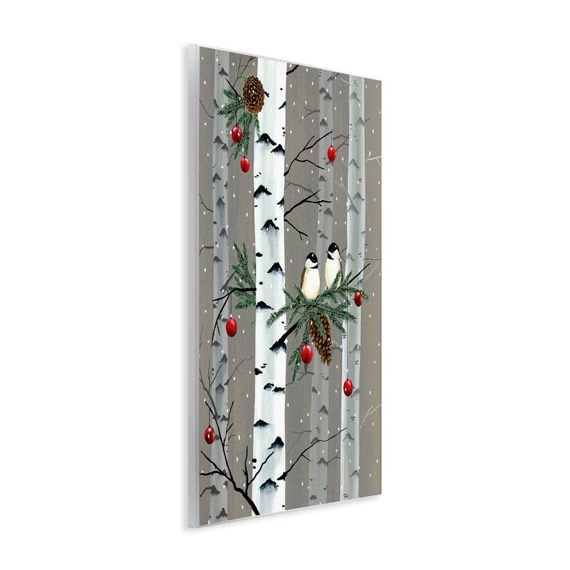 Stupell Birds and Holiday Ornaments Birch Tree Forest Wood Wall Art