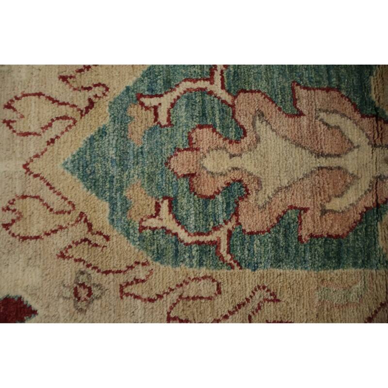 Hand Knotted Oriental 100% Wool Carpet Transitional Floral Red Oushak Area Rug - 12' 0'' X 9' 0''