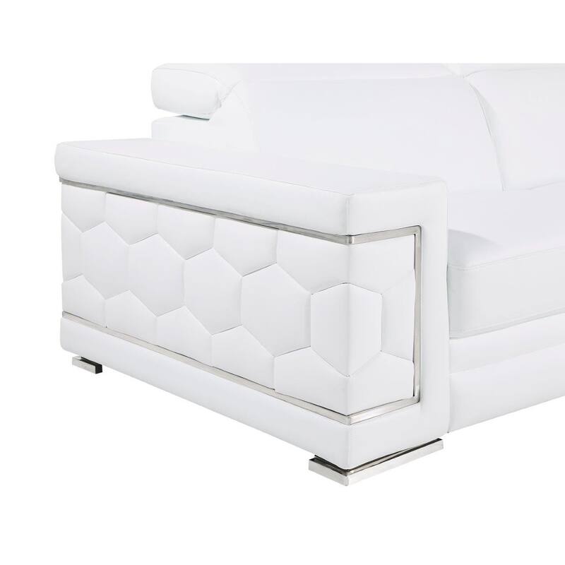 HomeRoots 71" White And Silver Genuine Leather Love Seat - 71.00 in. x 29.00 in. x 41.00 in.