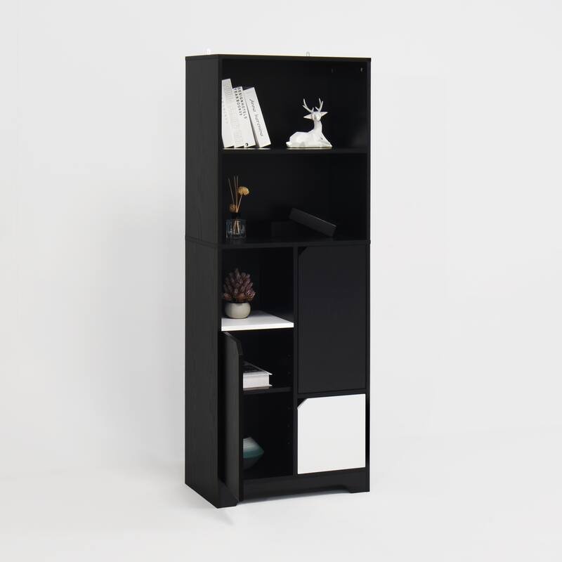 Multifunctional Open Storage Space Bookcase with Doors and Drawer,Modern Style Bedroom Living Room Storage Cabinet