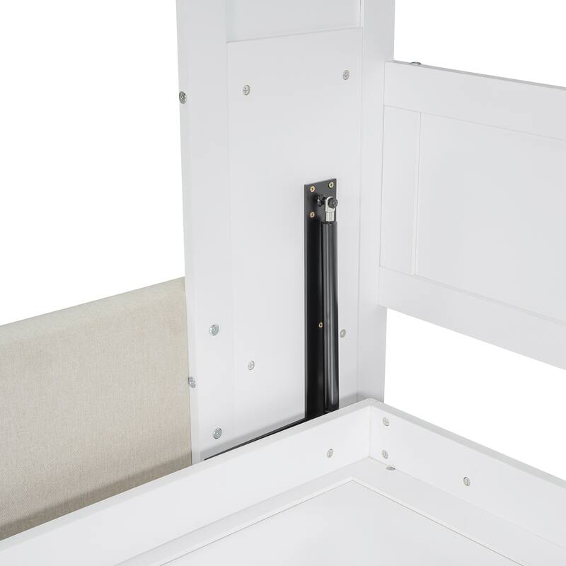 Multifunctional Full Size Wall Bed with Sofa and Storage, White/Gray