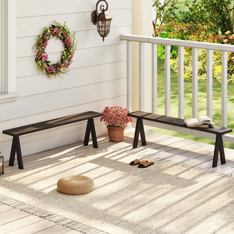 Dark Brown Zinc-Iron Alloy Garden Bench Set of 2 with 800 lbs Capacity - 59" x 10" x 17"