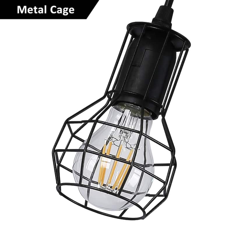 Modern Industrial Plug in Cord Cage Wall Lamp Lift Pipe - Black Wood Retro Rustic Pendant Lamp Adjustable Hanging Wall Light