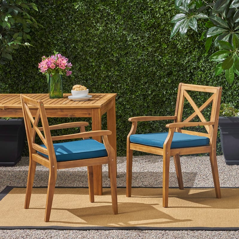 PERLA DINING CHAIR,2PCS with 2 Blue Cushions,for Backyard, Poolside - Blue,Teak