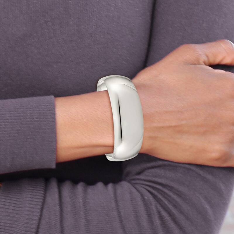 Curata 925 Sterling Silver 21mm Polished Plain Domed Cuff Bangle Bracelet