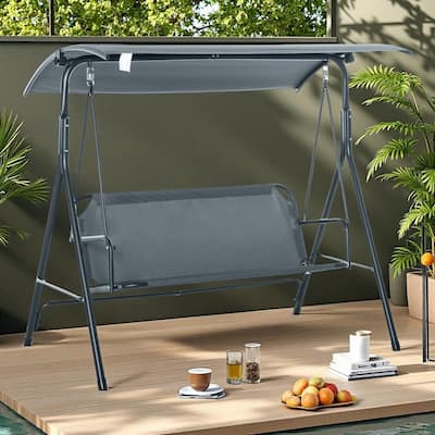 Steel 3-Person Porch Swing with Stand - Outdoor Canopy Swing (440lb Capacity)