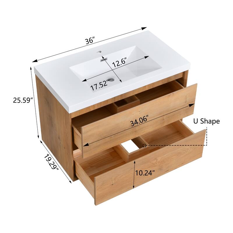 NebulaSky 36 in Wall Mounted Single Sink Bathroom Vanity with Top Combo Cabinet Vanity Set Invisible Handles