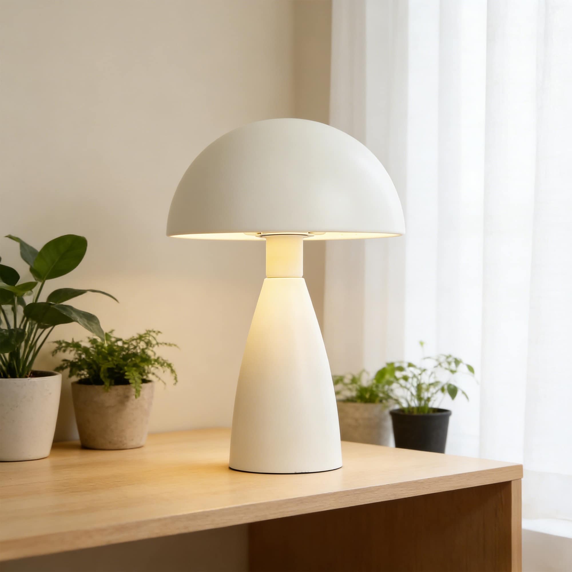 Modern White Mushroom Table Lamp with Dome Shade - 7.9