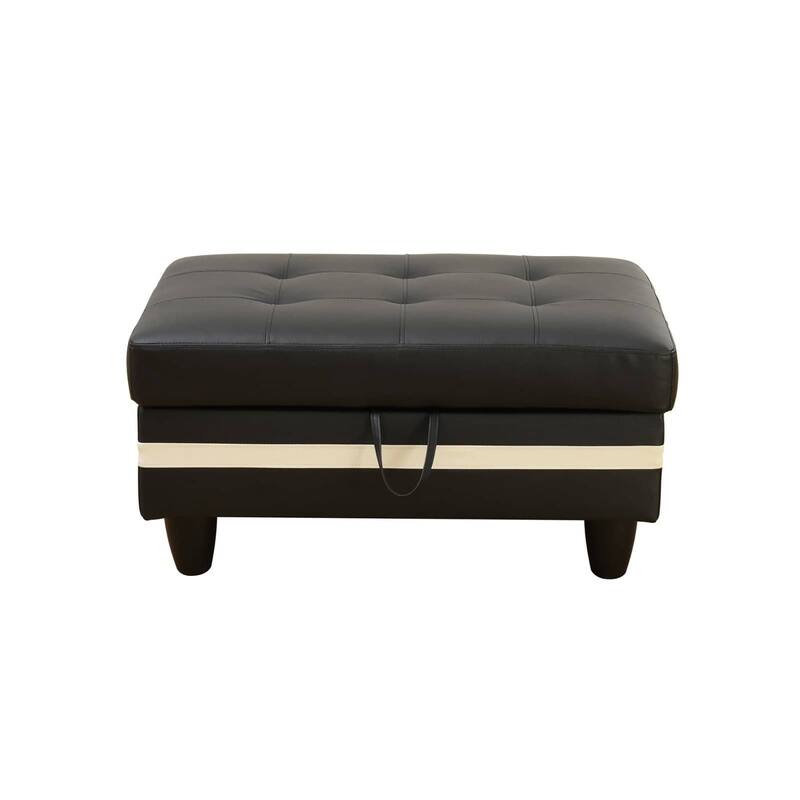 Black Faux Leather Storage Ottoman - White/Black