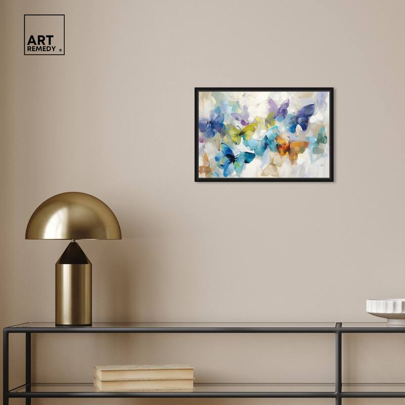 Art Remedy Fluttering Butterflies Framed Butterfly 1 Piece Canvas Wall Art