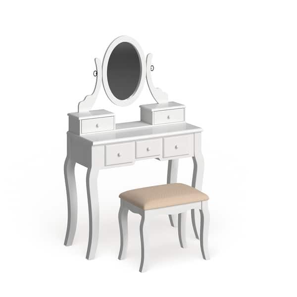 slide 18 of 20, Roundhill Furniture Copper Grove Watt Wood Makeup Vanity Table and Stool Set White