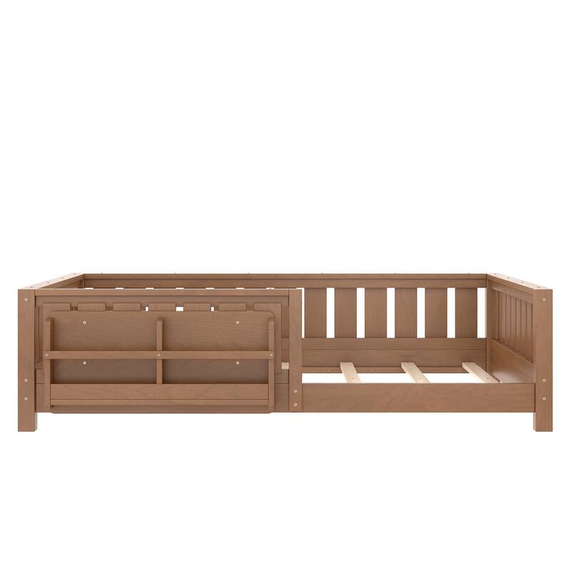 Montessori Floor Bed Low Profile Kids Bed with Rails & Bookshelf