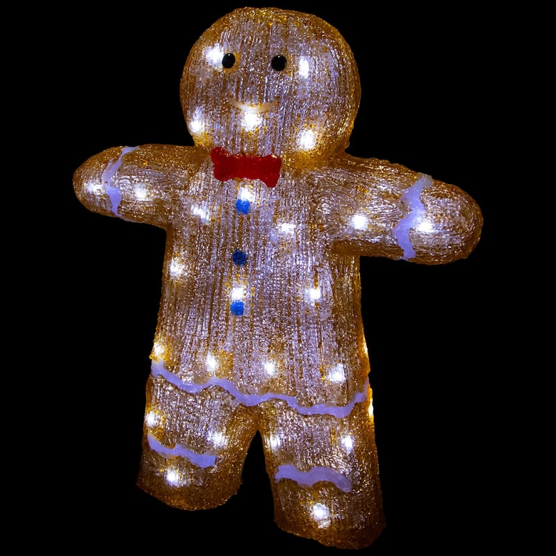 16" LED Acrylic Gingerbread Man Bow Tie Outdoor Christmas Decoration - Brown