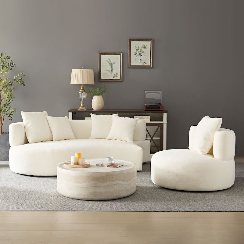 Modern 2 in 1 Sectional Curved Rotatable Sofa Couch, Swivel 360° Comfy 4-Seat Upholstered Sofa