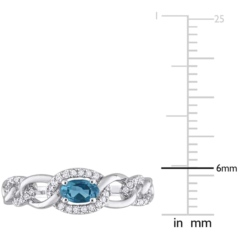 Miadora 10k White Gold London Blue Topaz and 1/8ct TDW Diamond Stackable Link Ring