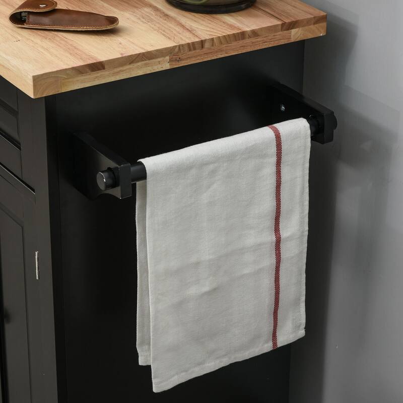 HOMCOM Rolling Kitchen Island Cart with Rubber Wood Top, Spice Rack, Towel Rack & Drawers for Dining Room