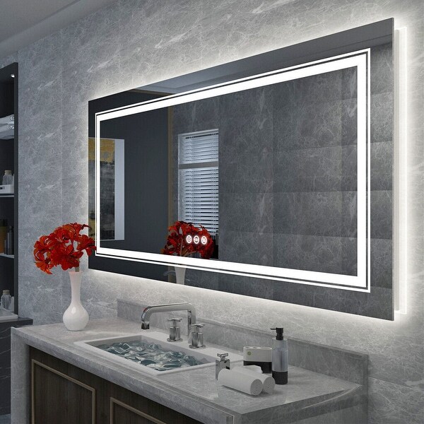 LED Lighted Bathroom Mirror Backlit Makeup Wall Mounted with Defogger 60 x31