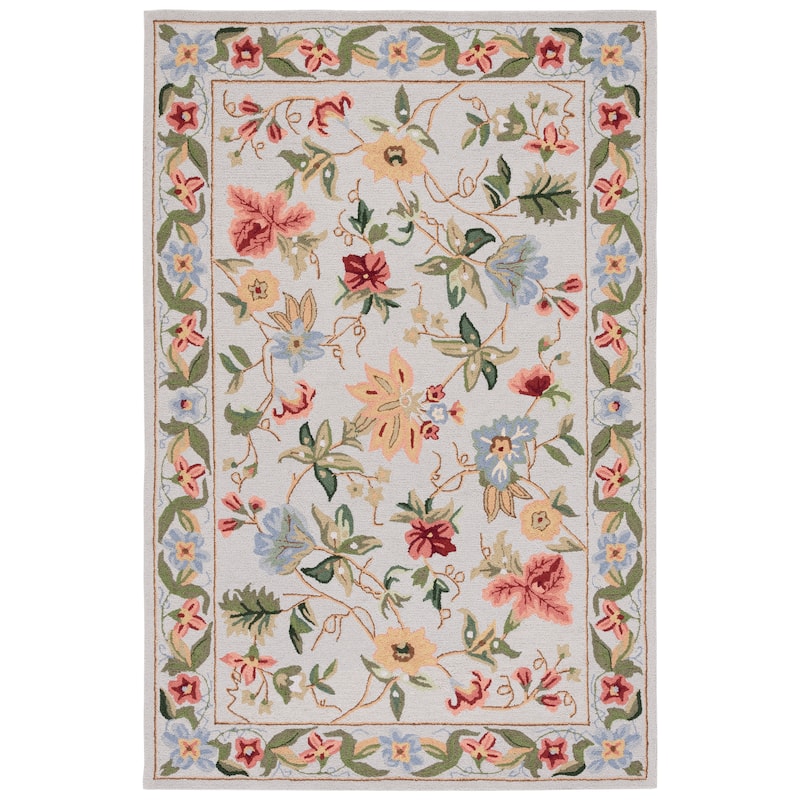 SAFAVIEH Handmade Chelsea Rubi French Country Floral Wool Rug - 5' Square - Grey - Square