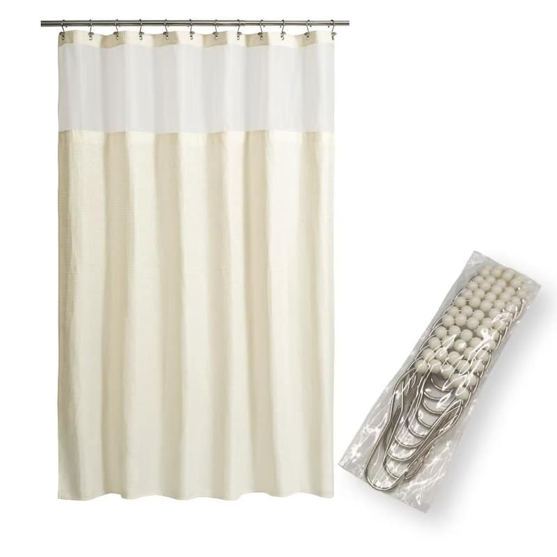 Waffle Weave Shower Curtain with Snapin Liner 12 Hooks On Sale Bed