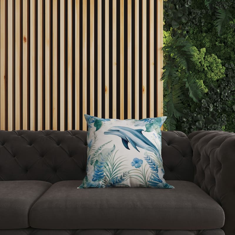 Blue And Turquoise Dolphin Haven Faux Suede Throw Pillow Zipper