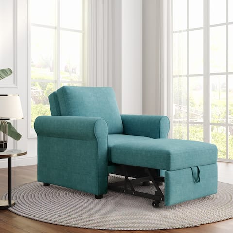 Modern 3-in-1 Multi-Function Single Sofa Bed Chair with Convenient Wheels and Metal Frame