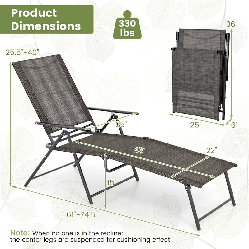 Costway Patio Folding Chaise Lounge Chairs with 6-Level Backrest - 61"-74.5" x 25" x 25.5"-40" (L x W x H)
