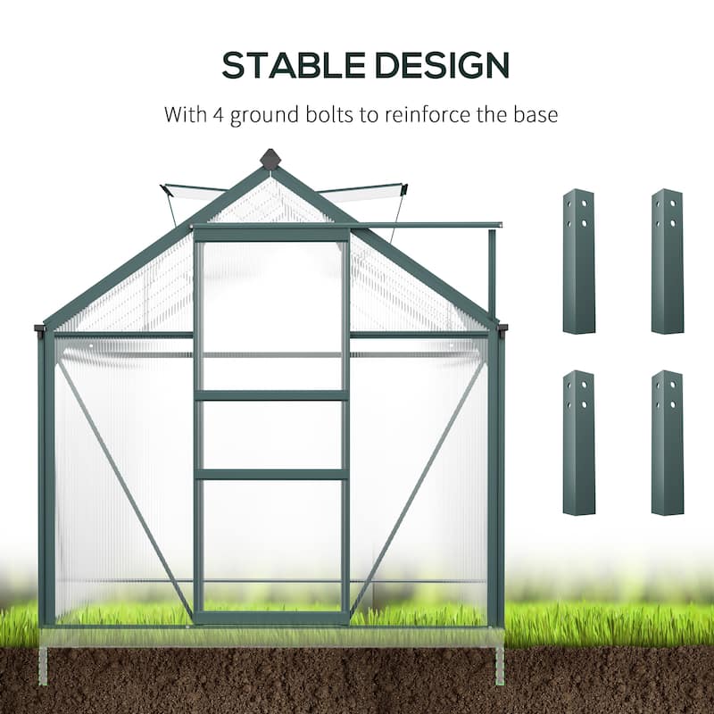 Outsunny Polycarbonate Walk-In Greenhouse with Rooftop Vent & UV-Resistant Walls