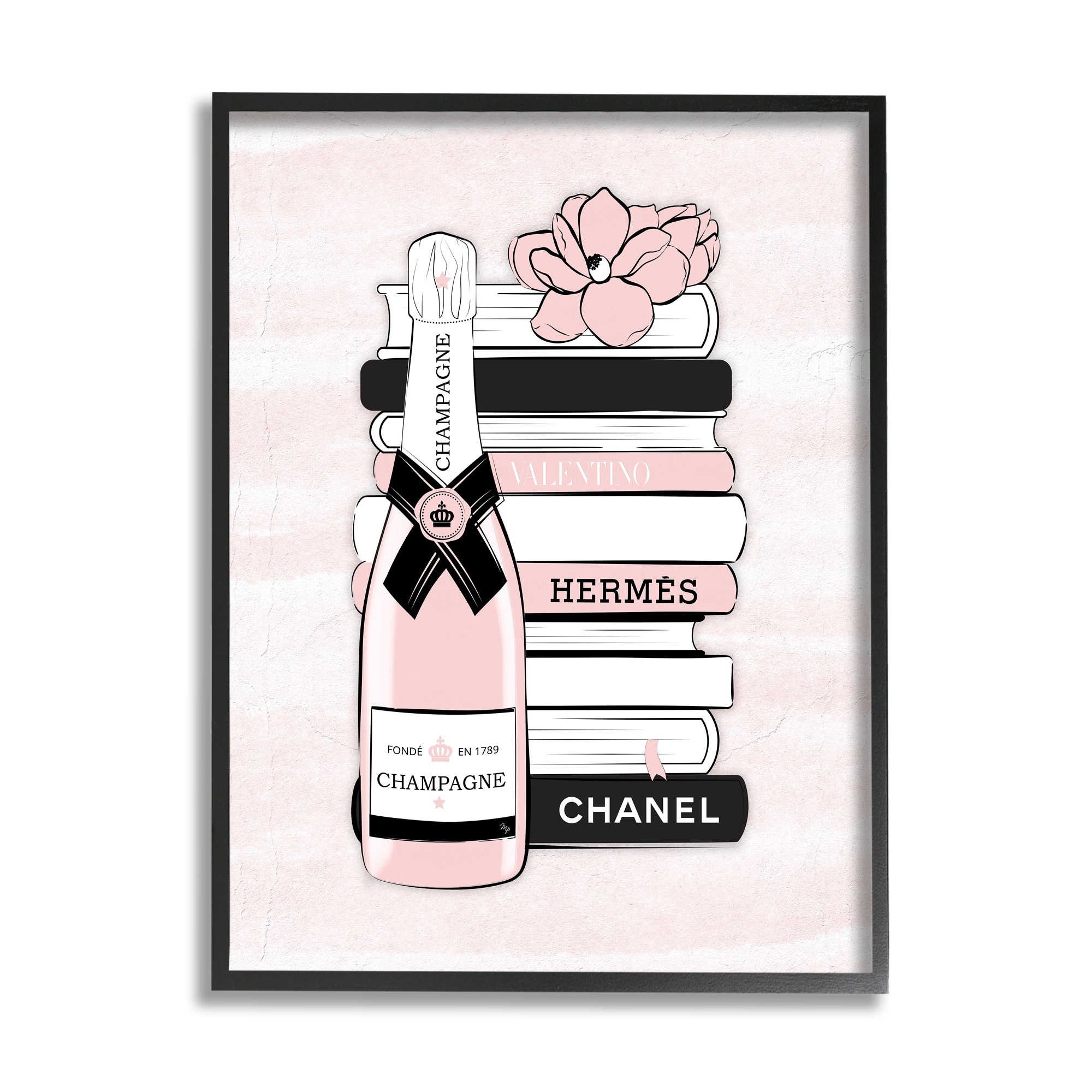 Stupell Industries Fashion Logo Champagne Bottles Framed On Wood