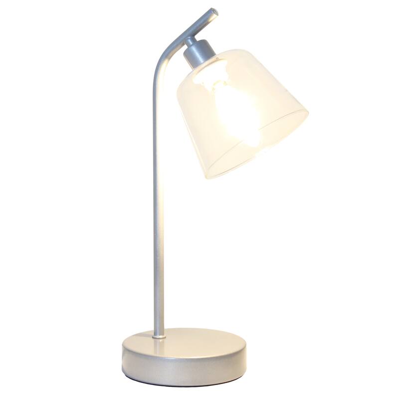 Angled Desk Lamp with Clear Ribbed Glass Shade - 15.75" - Silver