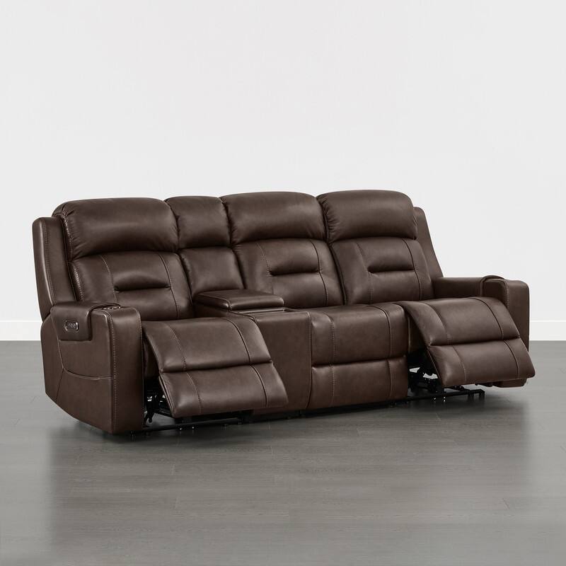 Spruce & Spring Genuine Leather Power Reclining Sofa with Wireless Charging