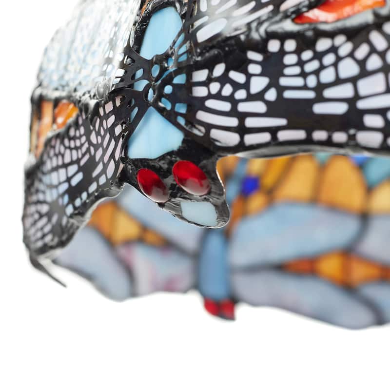 Multi Dragonflies River of Goods Tiffany-Style Multicolored Stained Glass 35-Inch Table Lamp - 22" x 22" x 35"