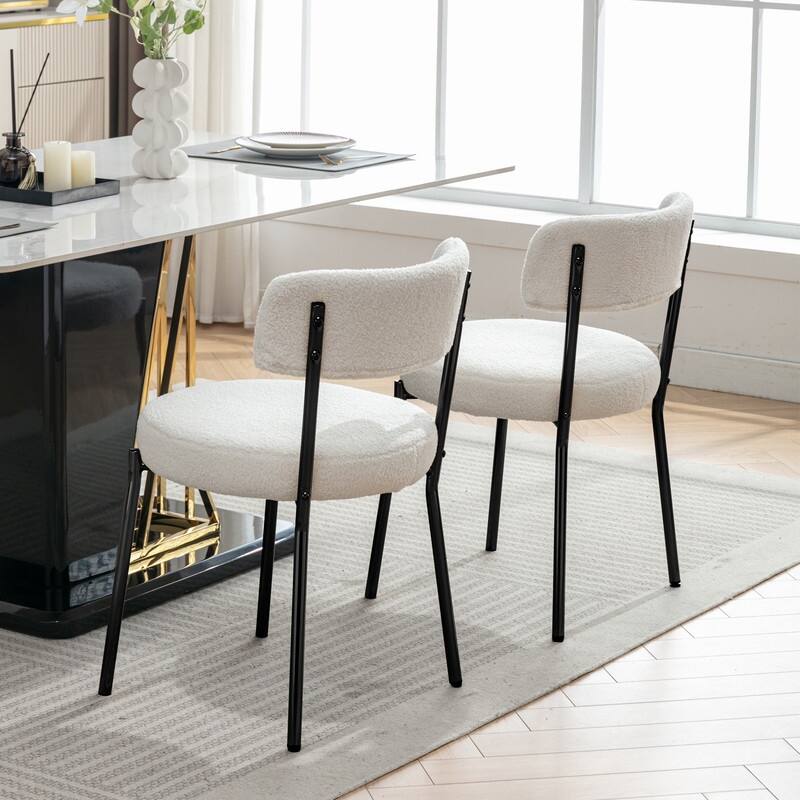 Mixoy 20"Counter Height Bar Stools,Modern Teddy Fleece Bar Stools,Velvet Dinning Chair with Metal Legs for Kitchen Island - Set of 2 - Beige with black legs - Short