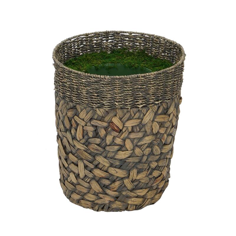 Large Mixed Seagrass/Water Hyacinth Basket Planter Pot-in-a-Pot - Grey-Washed