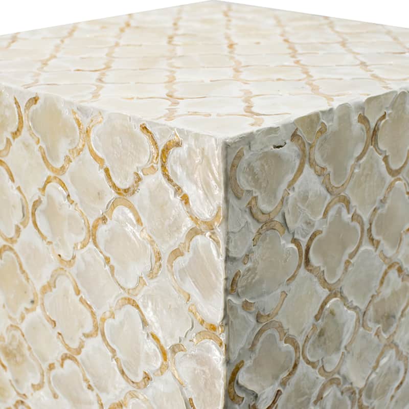 Geometric Ogee Square Capiz Stool - 17.75" - Cream and Gold