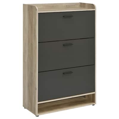 Danny Shoe Storage Cabinet, 3 Tiered, Bottom Shelf, Antiqued Gray Pine