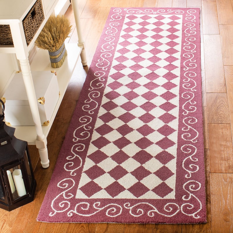 SAFAVIEH Handmade Chelsea Kamryn French Country Wool Rug - 2'6" x 6' Runner - Burgundy/Ivory