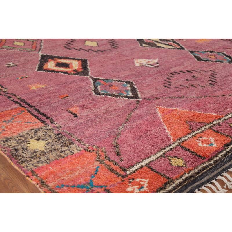 Purple Geometric Moroccan Oriental Area Rug Handmade Wool Carpet - 9'1" x 12'8"