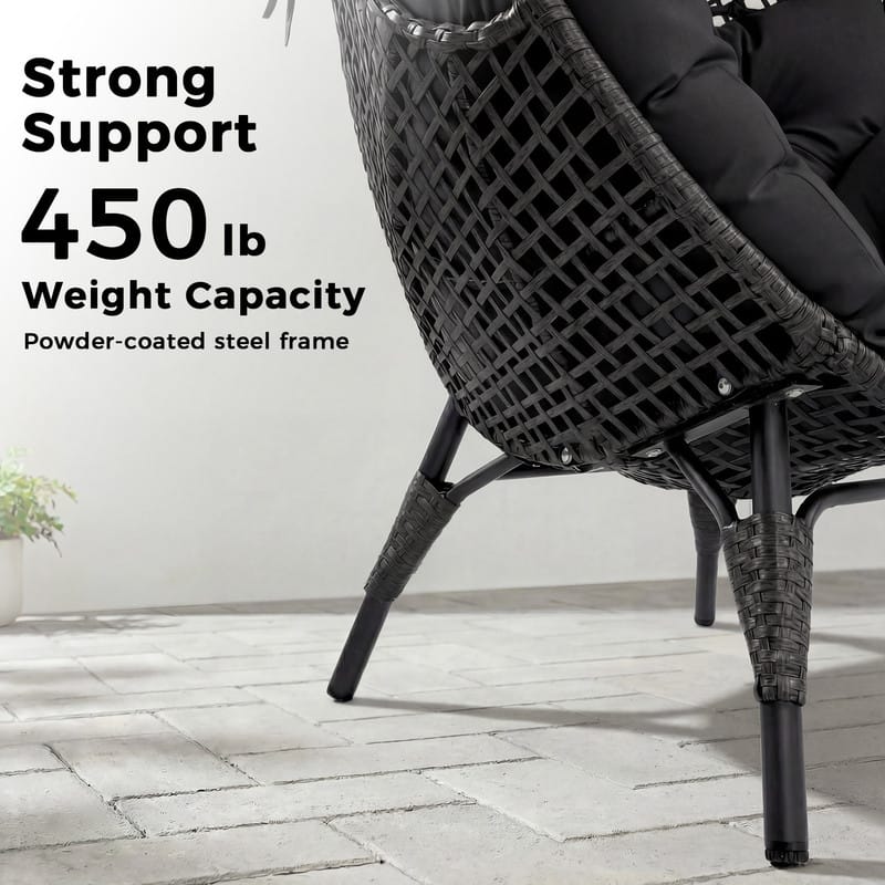 Oversized Wicker Egg Chair with Ottoman and Cushions, Stationary Boho Indoor/Outdoor Lounge Chair