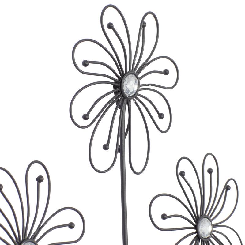 Black Metal 3D Wire Floral Home Wall Decor with Crystal Embellishments