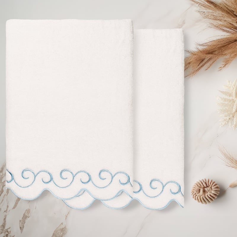 Authentic Hotel and Spa 100% Turkish Cotton SIMPLICITY Scallop Embellished Towel Collection